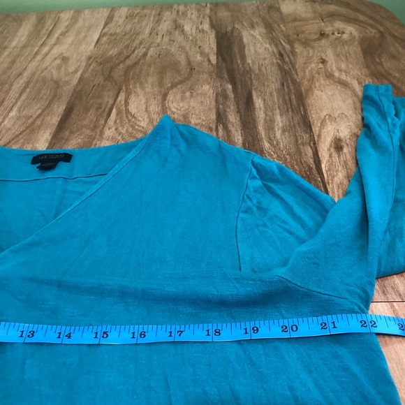 J Jill Wearever Collection 3/4 Sleeve Stretch Blue Pleat V-Neck Womens XL Petite - Picture 6 of 8